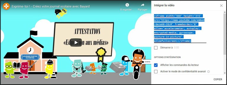 Copier le code d'intégration d'une vidéo : l'exemple de YouTube